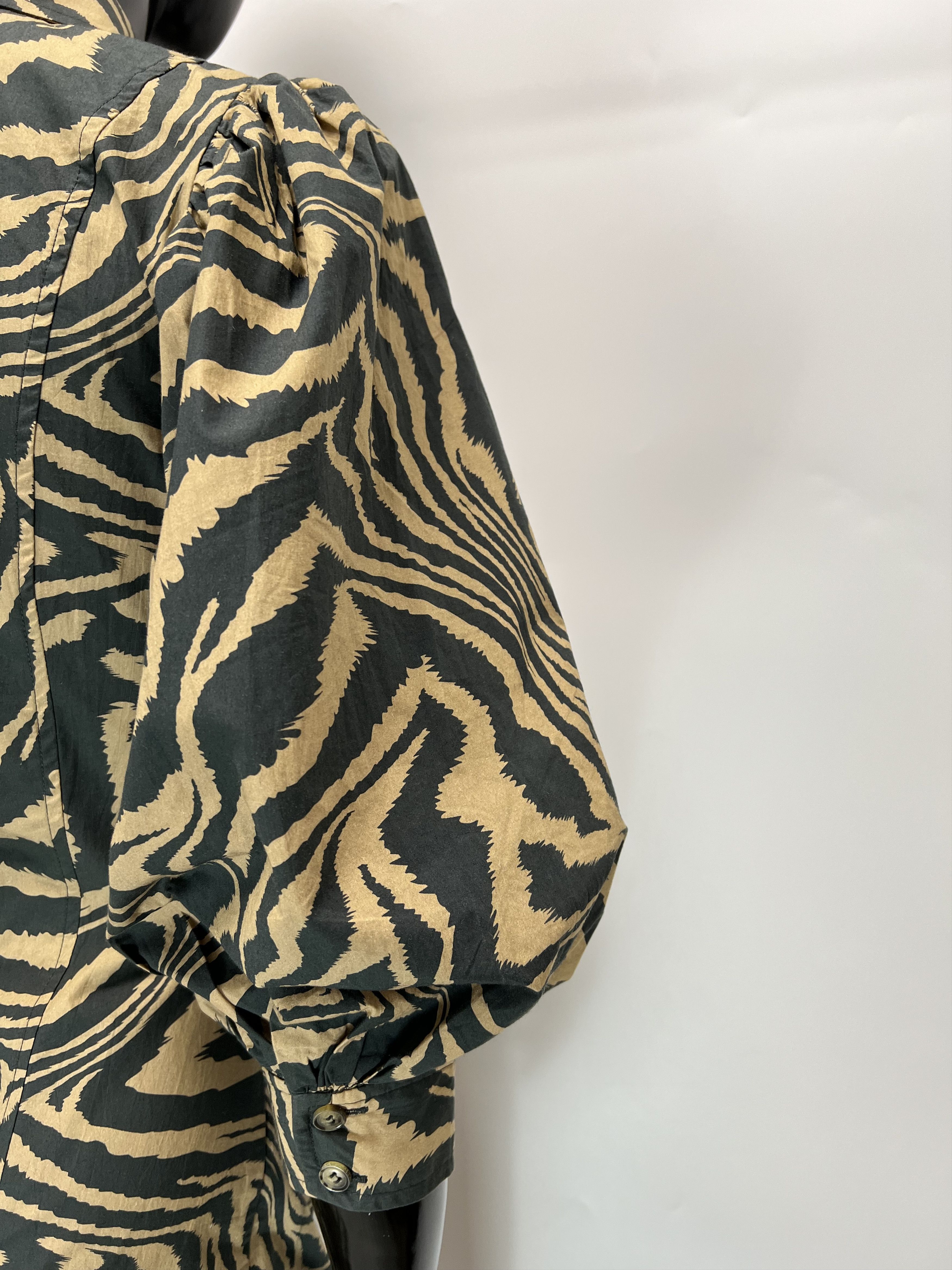 Ganni Ganni Cotton Button Up Puff Sleeves Mini Dress Zebra Print Size XS / US 0-2 / IT 36-38 - 8 Thumbnail