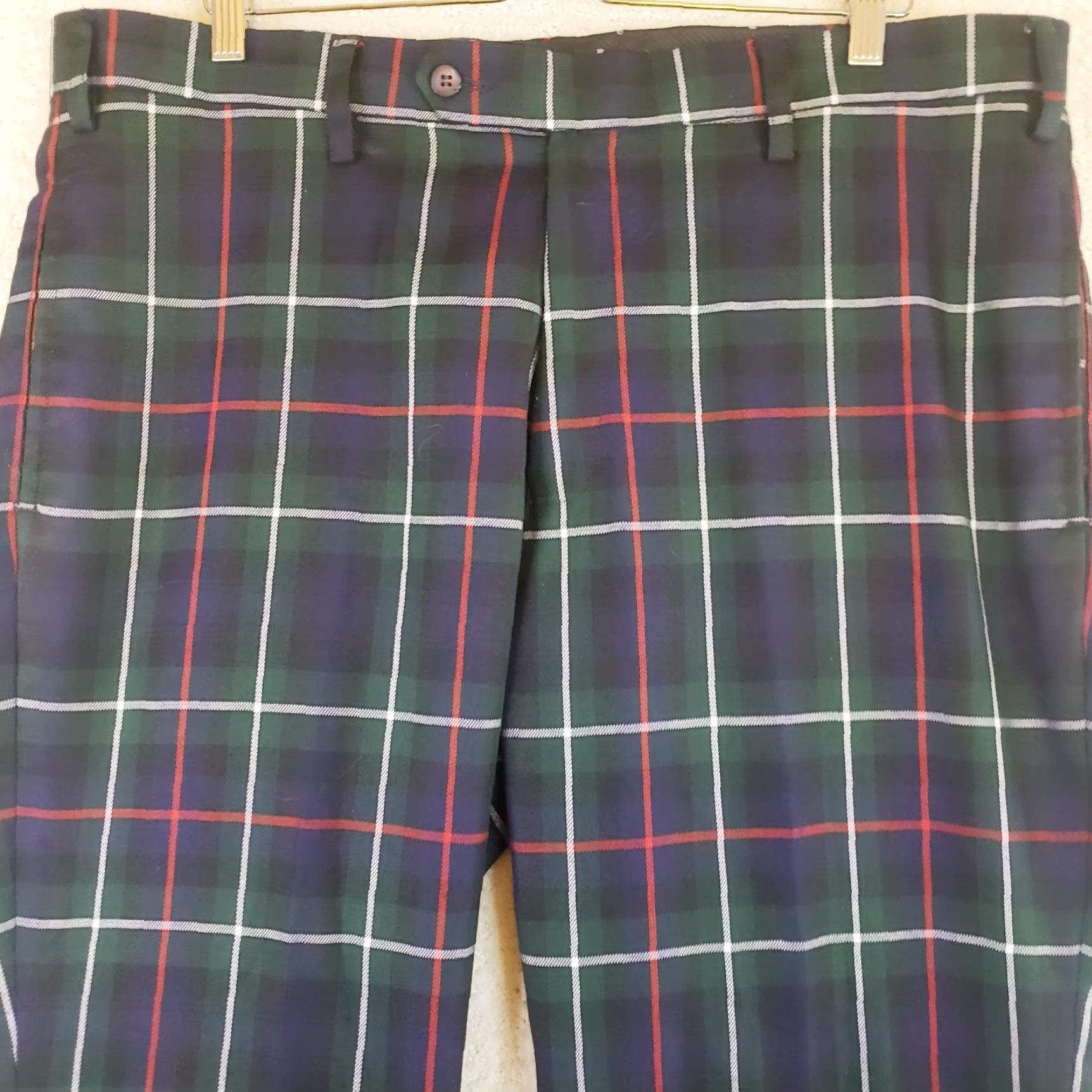 Etro Murray Golf Pants by Broadsword Mens Multicolor Retro Plaid 40x27 Golf Pants Slit Pocket Straight Rise High Front Flat Front Regular Mens Size US 40 / EU 56 - 3 Thumbnail