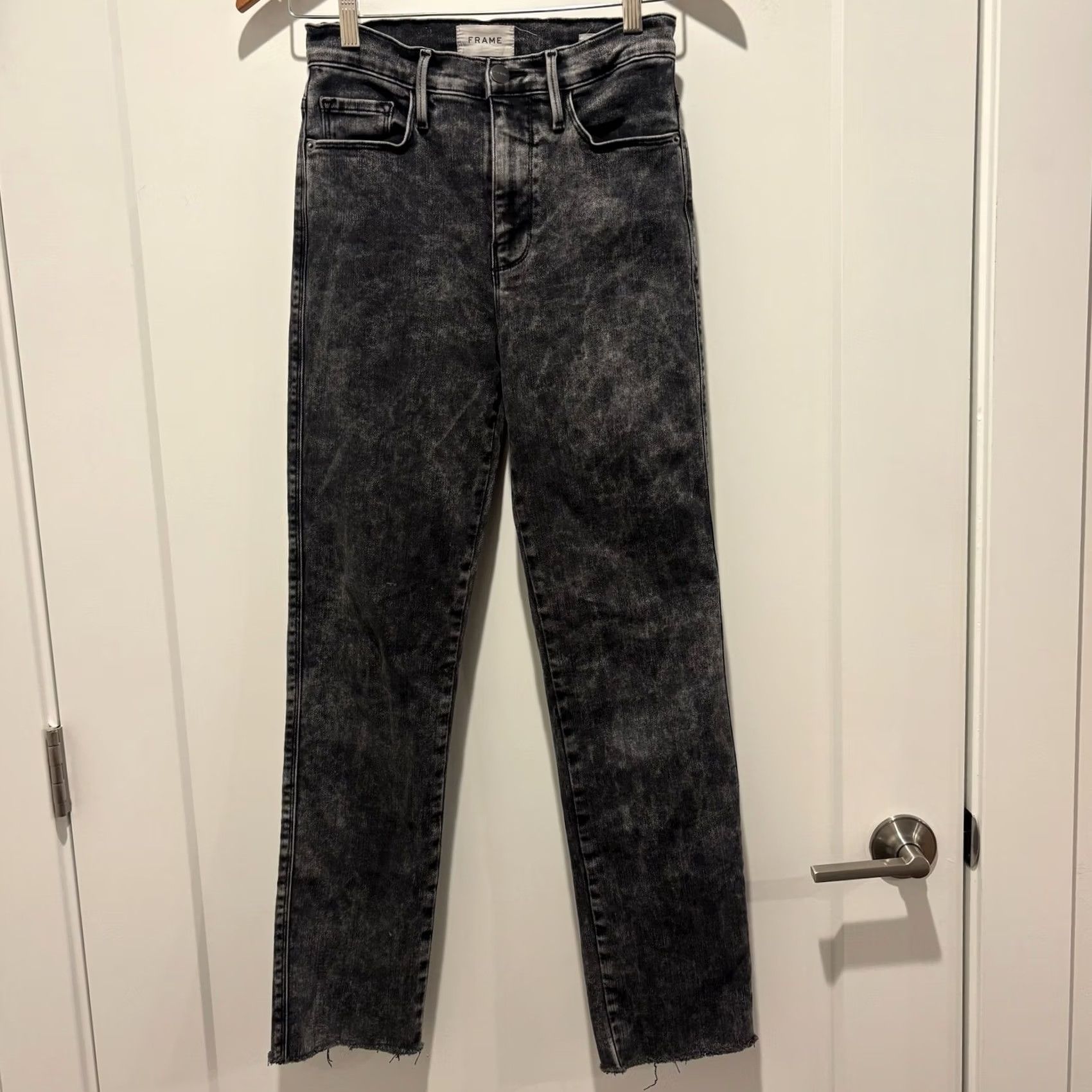 Frame FRAME Le Sylvie Slender Straight Jeans Gray 26 Acid Wash 5-Pocket Denim Womens Stretch Slim Straight Rise High Inseam 27 Size 26" / US 2 / IT 38 - 2 Thumbnail
