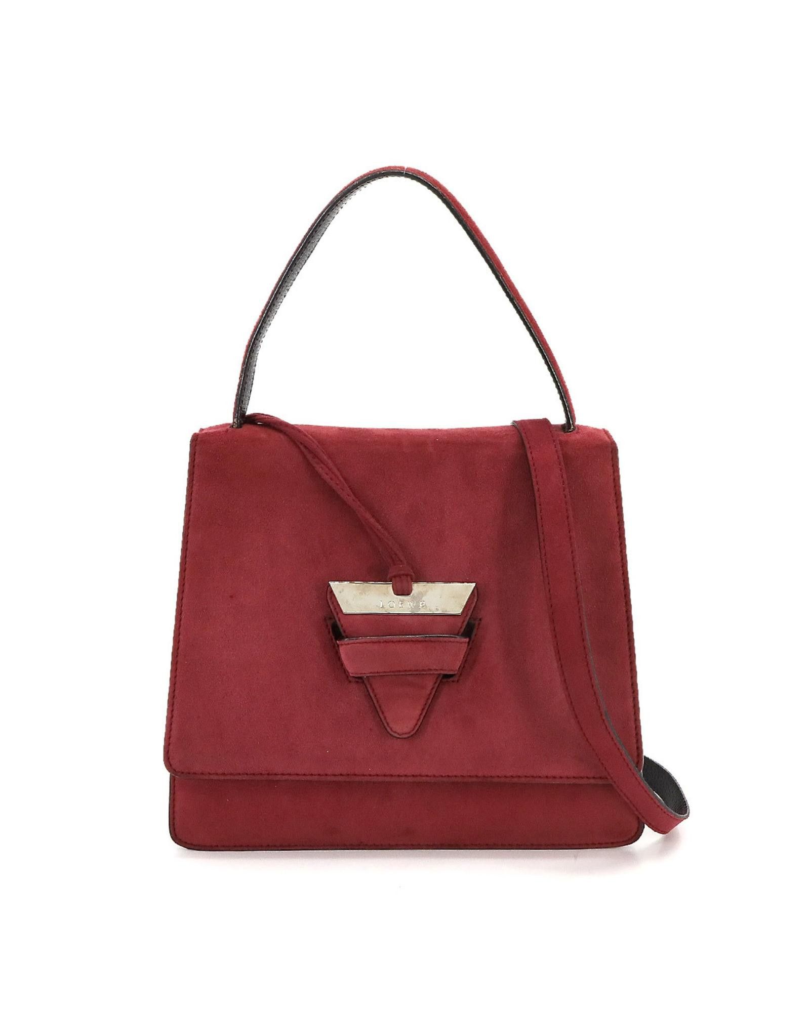image of Loewe Red Suede Shoulder Bag, Women's