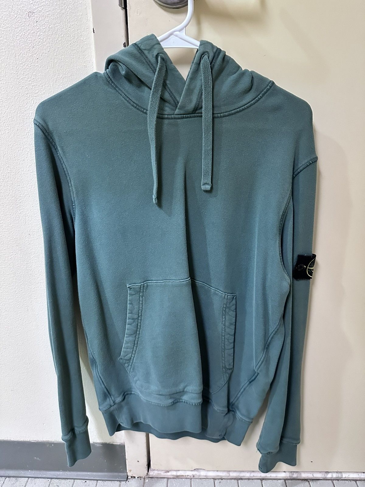 image of Stone Island Logo Patch Drawstring Hoodie in Green, Men's (Size Medium)