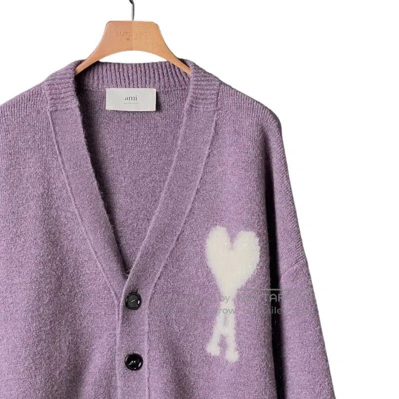 AMI AMI Purple Alpaca Wool Logo Cardigan . Size L / US 10 / IT 46 - 3 Thumbnail