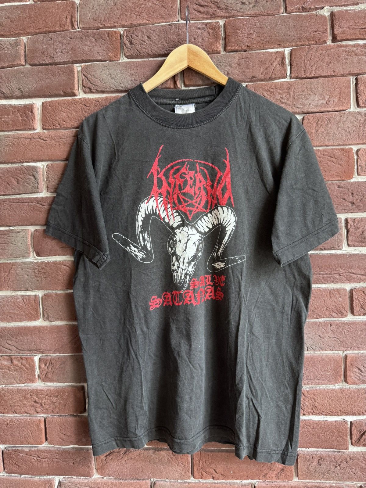 Band Tees Vintage 90s Inferno Salve Satanas Black Metal Band T shirt Size US L / EU 52-54 / 3 - 1 Thumbnail