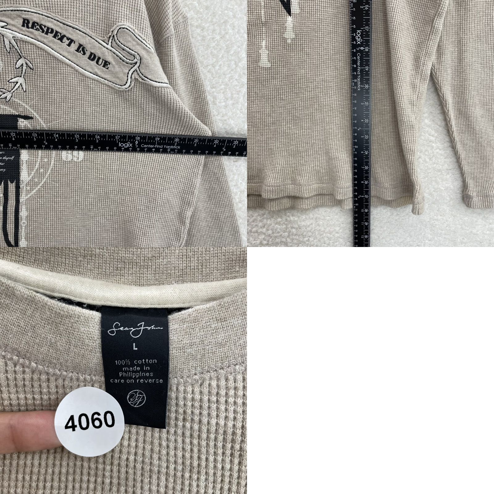 Sean John Y2K Sean John Shirt Sweater Large Mens Waffle Thermal Knit Grunge Cyber Skater Beige Cotton Long Sleeve Size US L / EU 52-54 / 3 - 8 Thumbnail