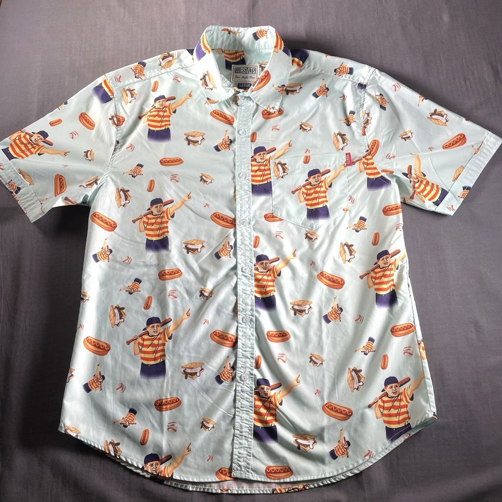 AQUA RSVLTS x The Sandlot Shirt Men L Aqua Ham Button Up Baseball Camp Baseball Size US L / EU 52-54 / 3 - 3 Thumbnail