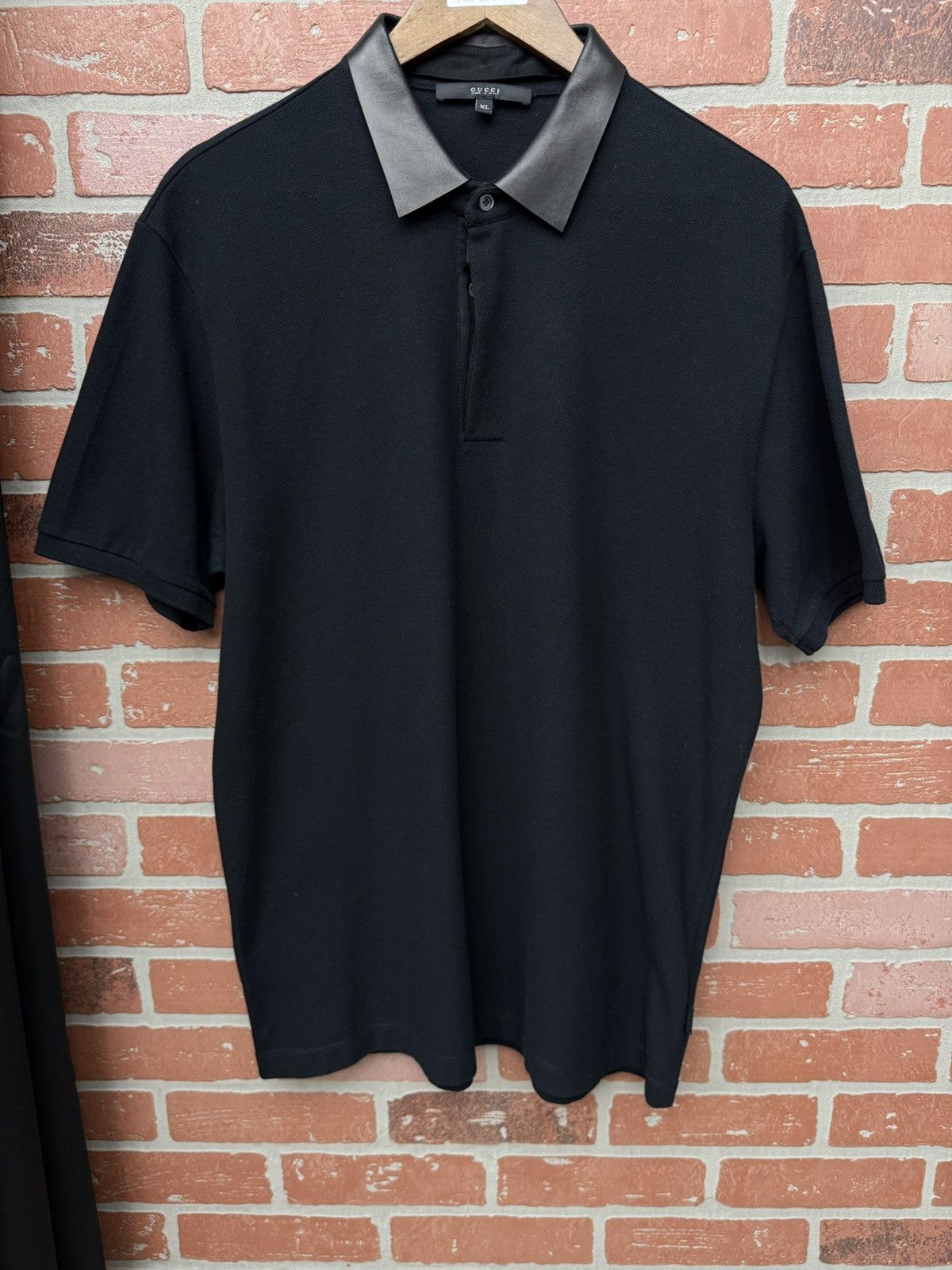 Gucci Men’s Black Gucci Polo Shirt Leather Collar Size US XL / EU 56 / 4 - 1 Thumbnail