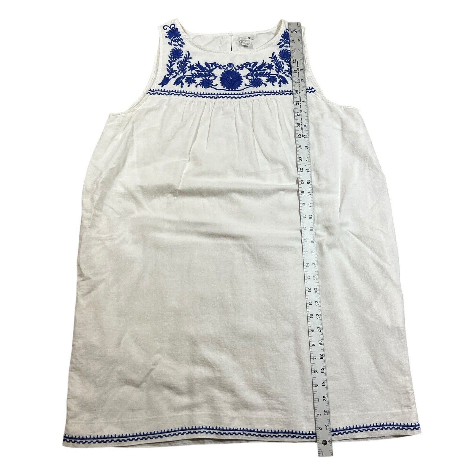 J.Crew J.Crew White Blue Embroidered Linen Sheath Dress Size Large Size L / US 10 / IT 46 - 5 Thumbnail