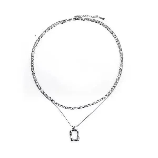 Jewelry × Vintage Square Cutout Pendant Double Layer Clavicle Chain Size ONE SIZE - 4 Thumbnail