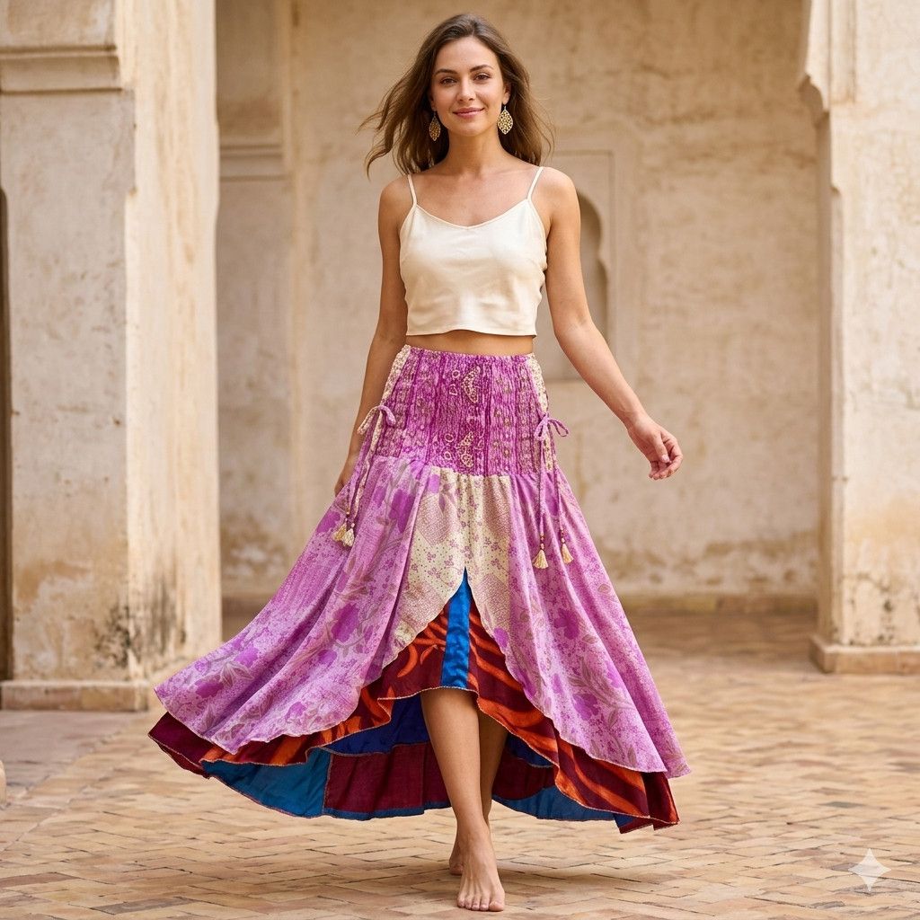 Other Sari Silk OS S/M/L NEW Dress Skirt Recycled Handcrafted Size ONE SIZE - 10 Thumbnail