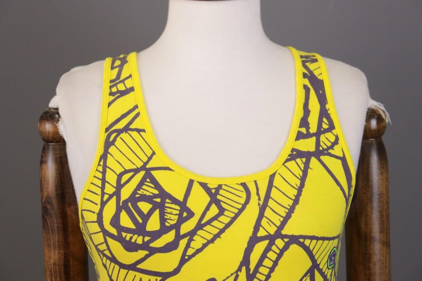 Designer E9 Yellow Printed Sleeveless Summer Top Shirt Size L Size L / US 10 / IT 46 - 2 Thumbnail