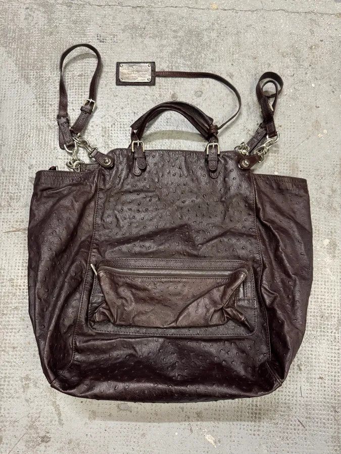 Dolce & Gabbana 2000s Dolce & Gabbana Ostrich Effect Brown Leather Bag Size ONE SIZE - 3 Thumbnail