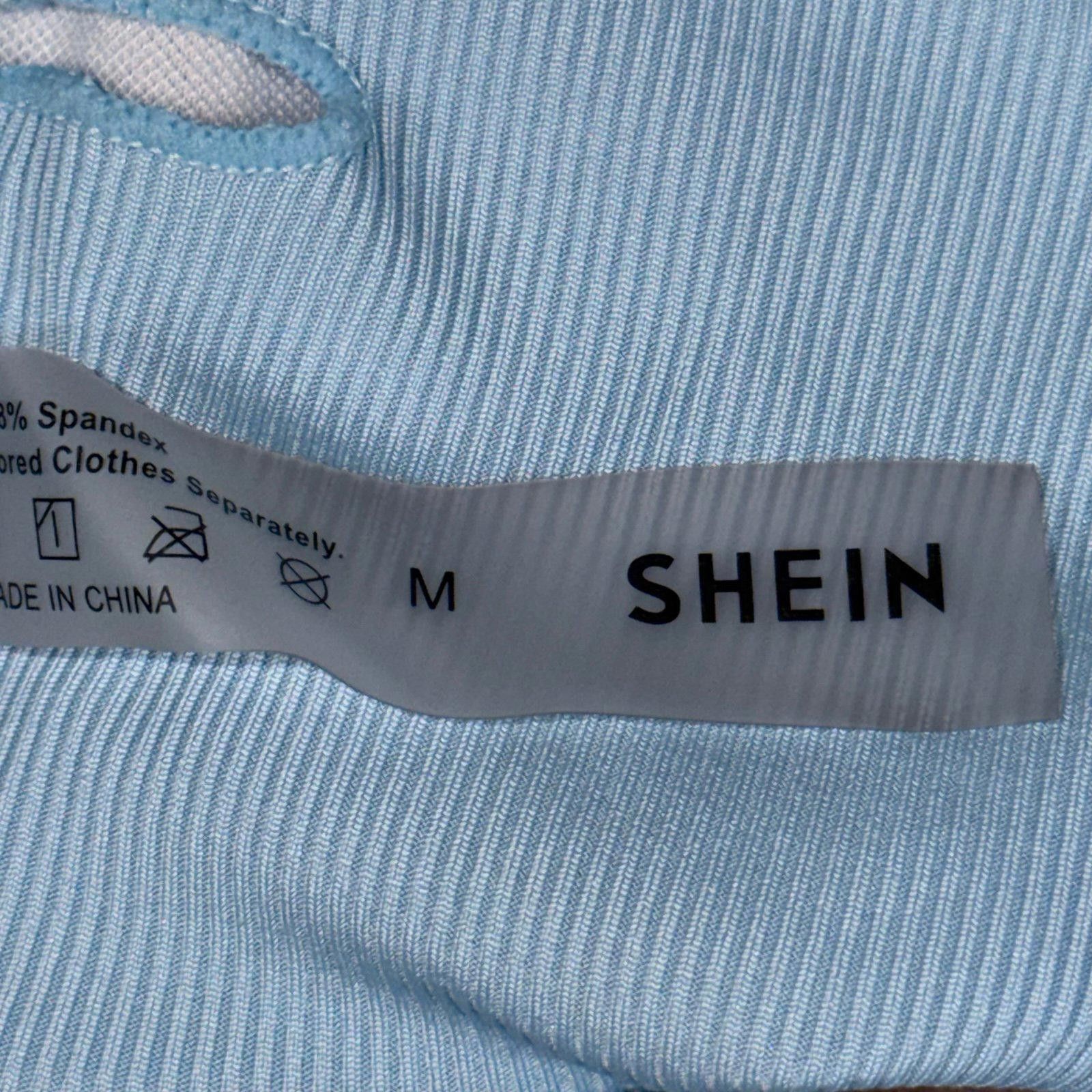 Shein SHEIN Medium Light Blue Ribbed Bandeau Bikini Top Size ONE SIZE - 4 Thumbnail