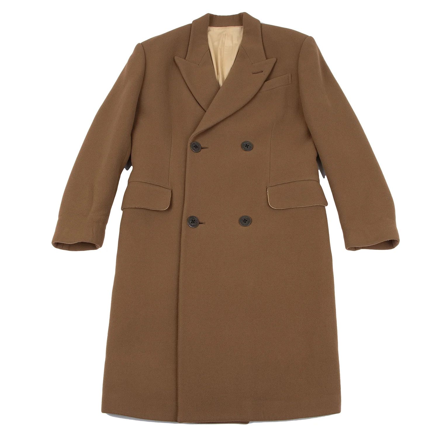 Wool Melton Peak Lapel P Coat in Camel Size 50