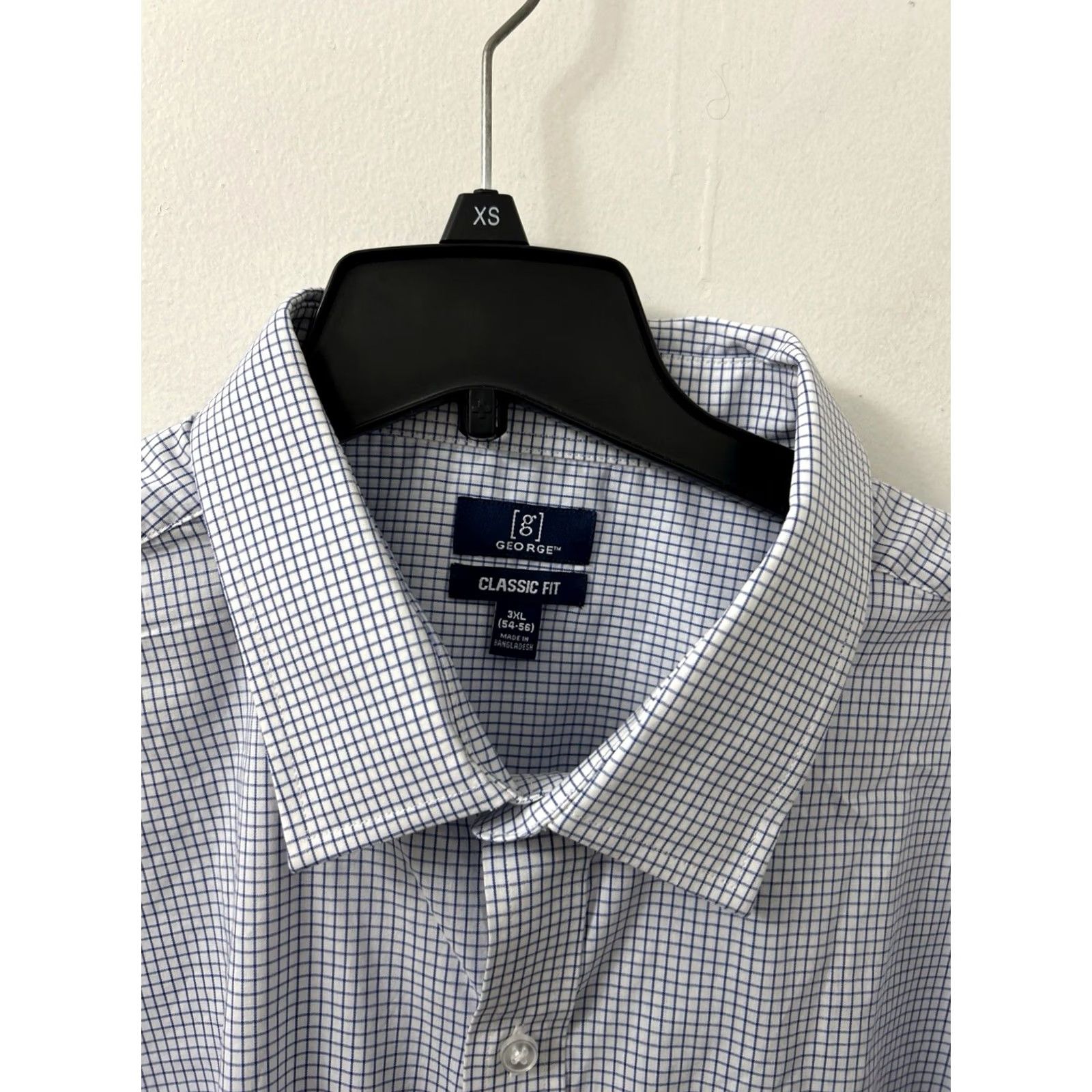 George George Dress Shirt Mens 3XL 54-56 White Blue Classic Fit Gingham Button Up L/S Size 48R - 7 Thumbnail
