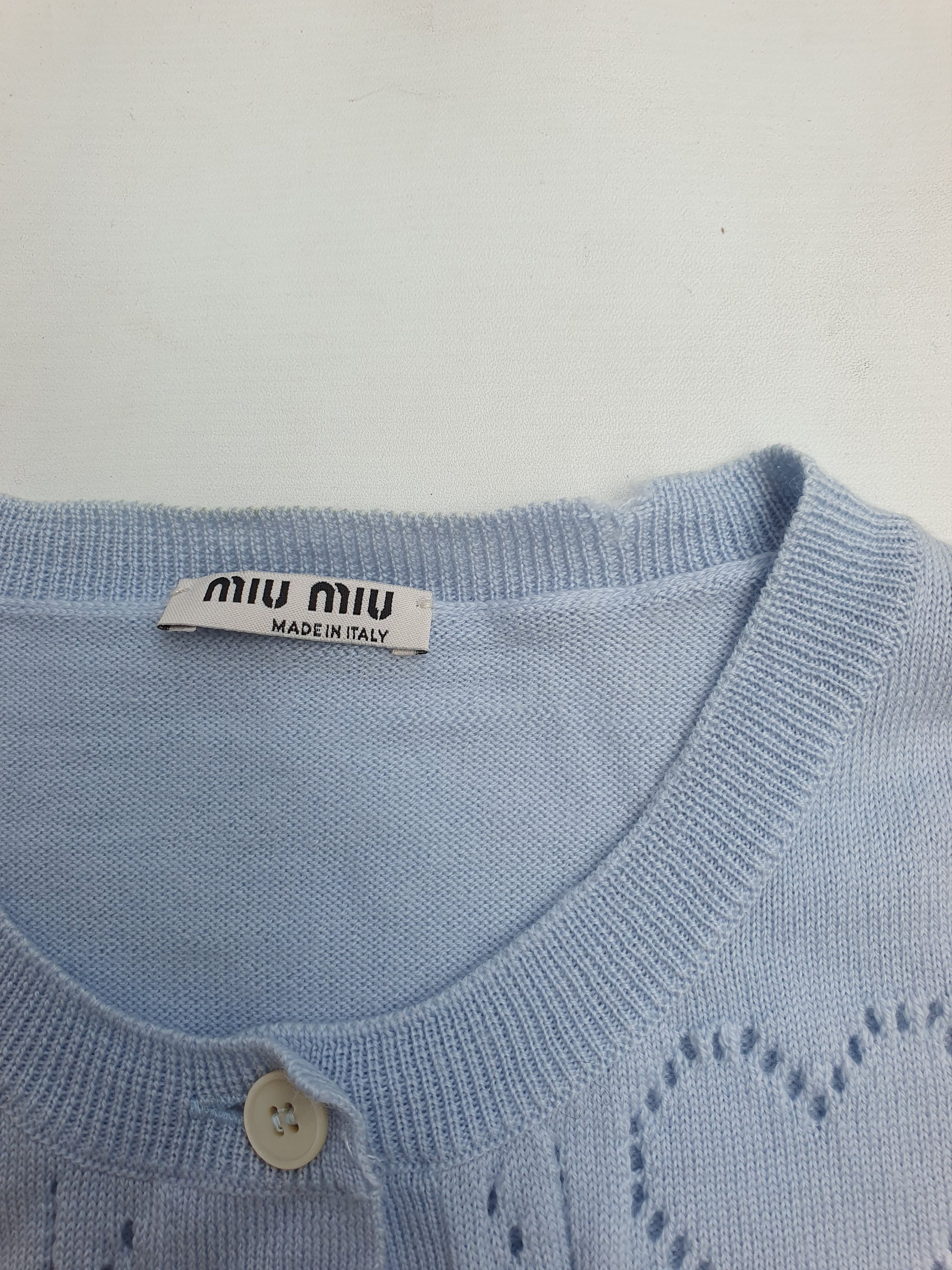 Miu Miu × Prada MIU MIU Pointelle-knit Wool Cardigan Size M / US 6-8 / IT 42-44 - 4 Thumbnail