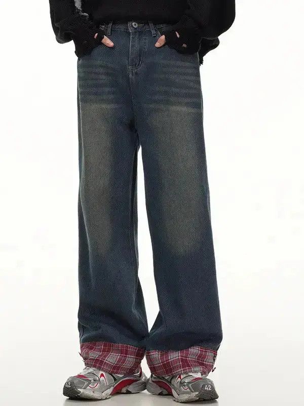 Japanese Brand Retro loose straight tube plaid jeans Size US 32 / EU 48 - 1 Thumbnail