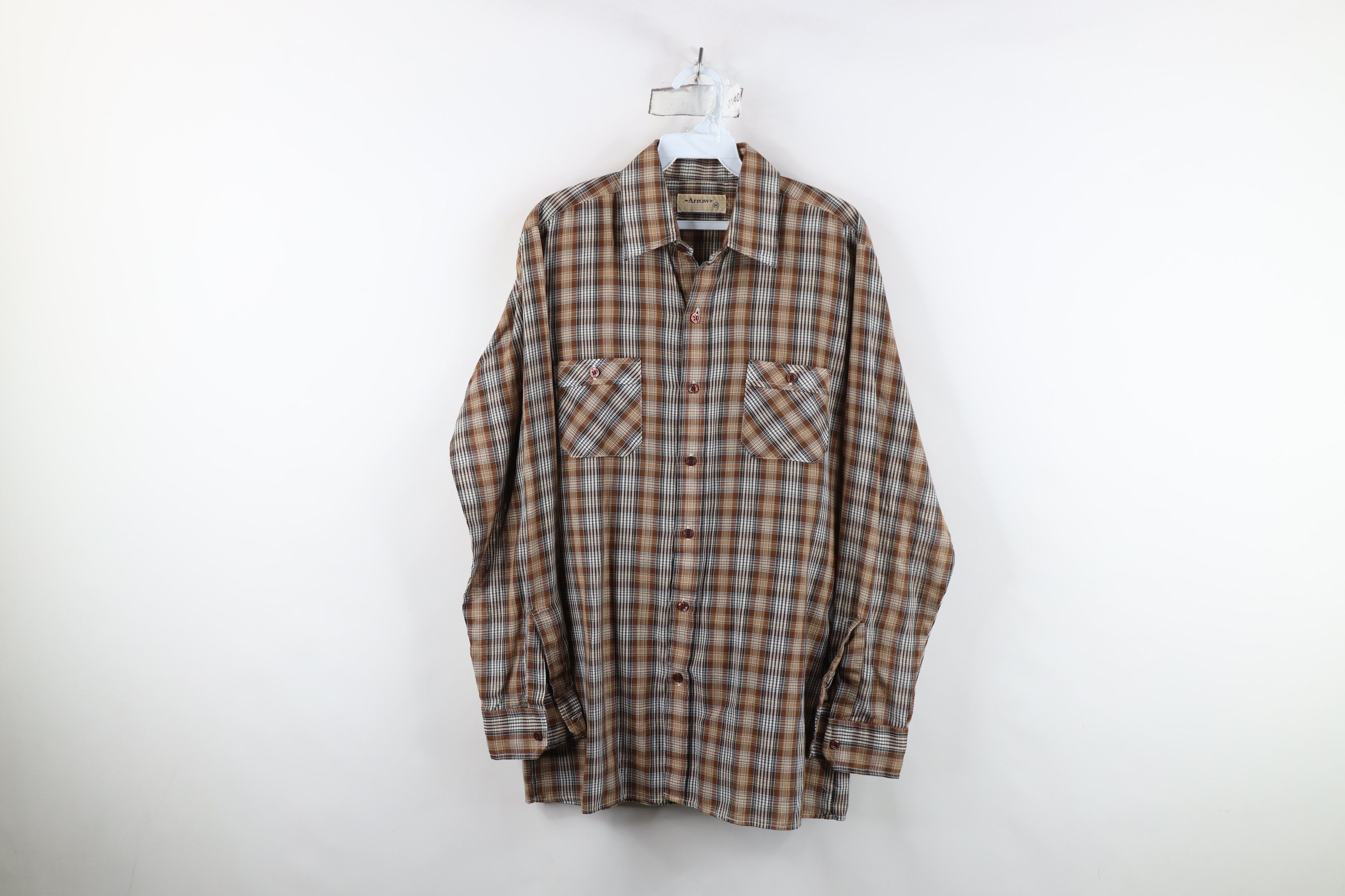 Vintage Vintage 70s Streetwear Collared Button Shirt Brown Plaid Size US M / EU 48-50 / 2 - 1 Thumbnail