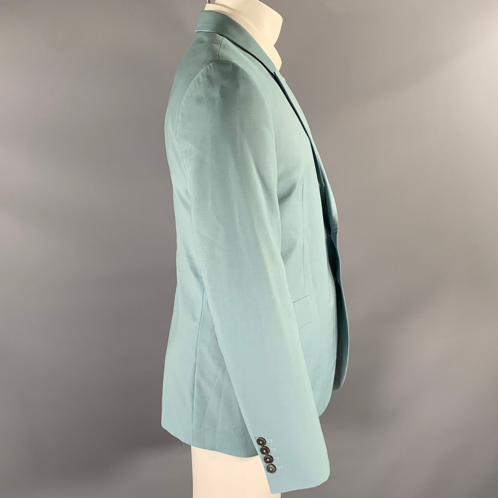 Paul Smith PS by PAUL SMITH Turquoise Wool Mohair Notch Lapel Coat Size 42R - 3 Thumbnail