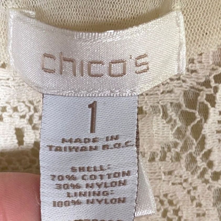 Vintage Chicos Womens Blouse Tan Textured Lace Top Short Sleeve Round Neck M Size M / US 6-8 / IT 42-44 - 6 Thumbnail