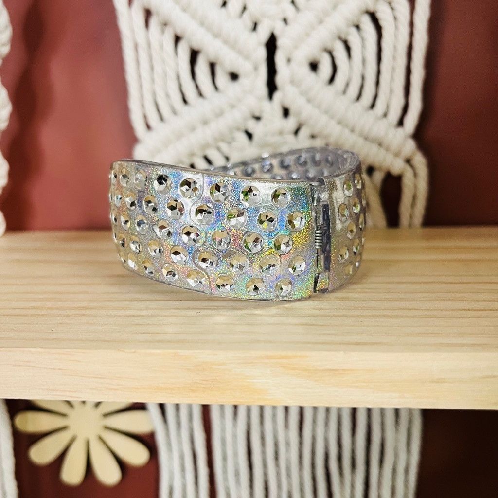 Jewelry Iridescent Acrylic Bangle Bracelet Hinged Design Silver Size ONE SIZE - 4 Thumbnail
