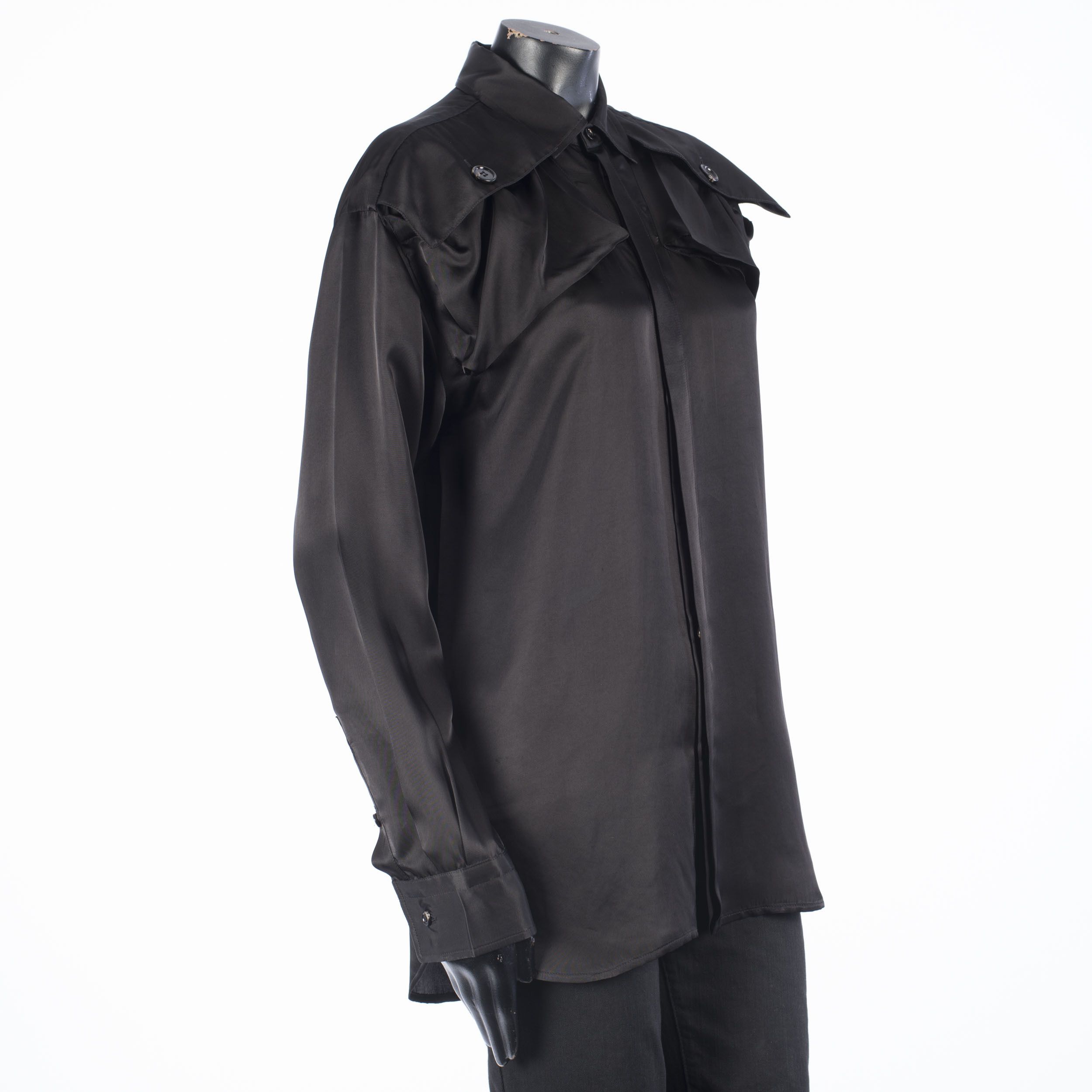 Bottega Veneta Black Patch Pocket Satin Shirt In Viscose Size M / US 6-8 / IT 42-44 - 8 Thumbnail