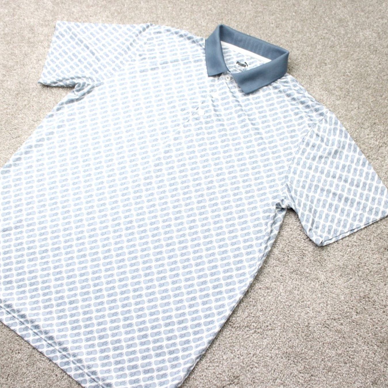 Puma PUMA Polo Shirt Mens Medium Blue Pineapple All Over Print Golf Short Sleeve Shirt Size US M / EU 48-50 / 2 - 3 Thumbnail