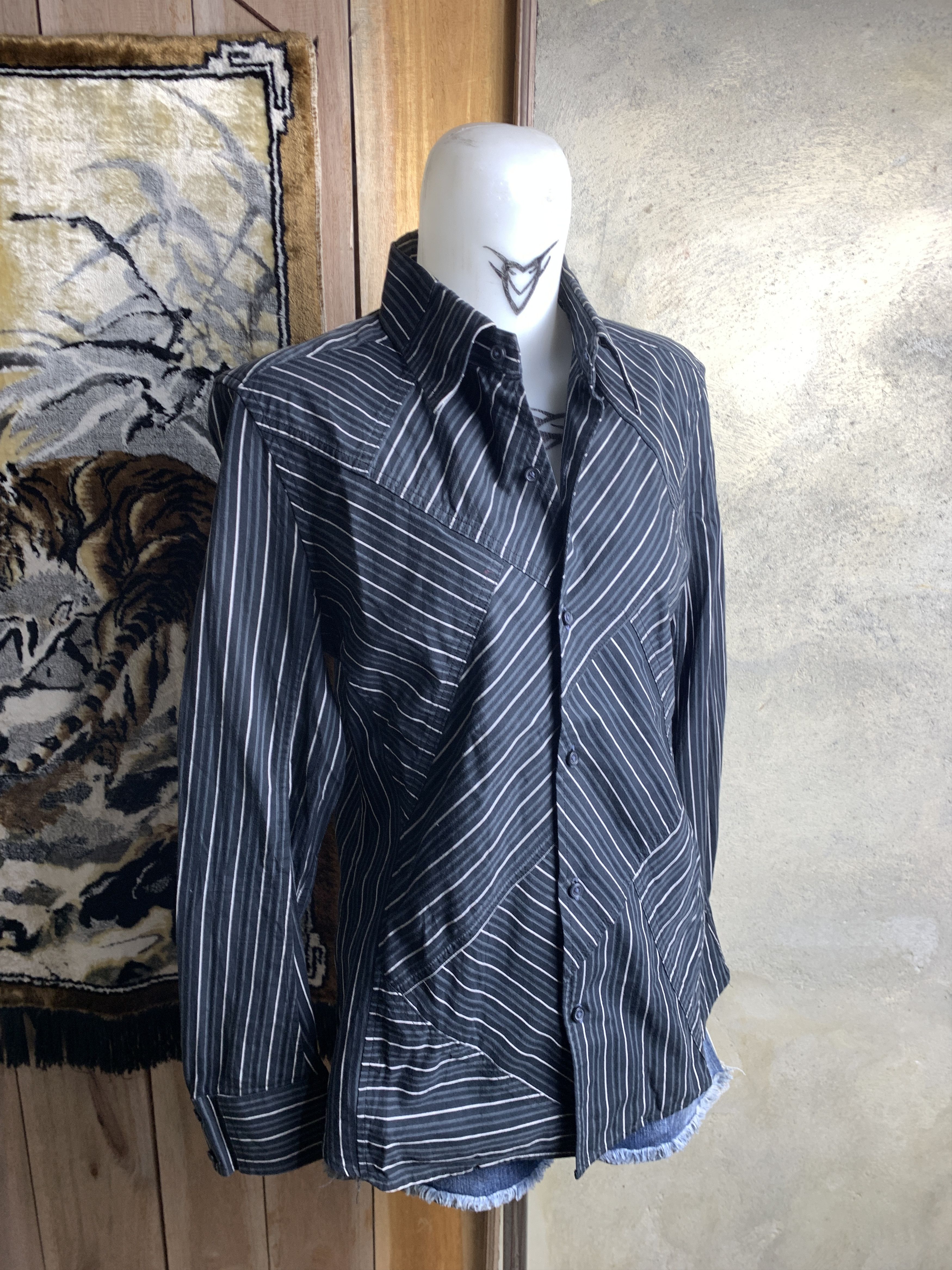 Nicole Club Hideaways Nicole Black Patchwork J-Sleeves Fitted Shirt (M) Size US M / EU 48-50 / 2 - 9 Thumbnail