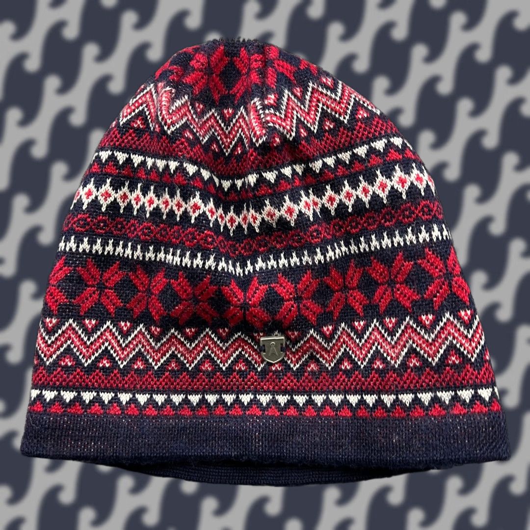 Vintage Asnes Beanie Hat Cap One Size 100% Wool Fair Isle Striped Lined Thermal Unisex Adults Knit Wool Beanie Mens Womens Size ONE SIZE - 1 Thumbnail