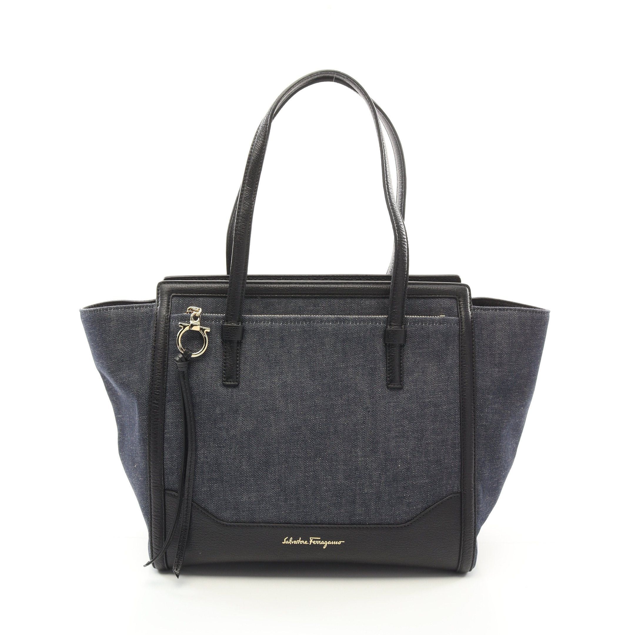 Salvatore Ferragamo Salvatore Ferragamo Amy Handbag Tote Bag Denim Leather Indigo Blue Black Size ONE SIZE - 1 Thumbnail