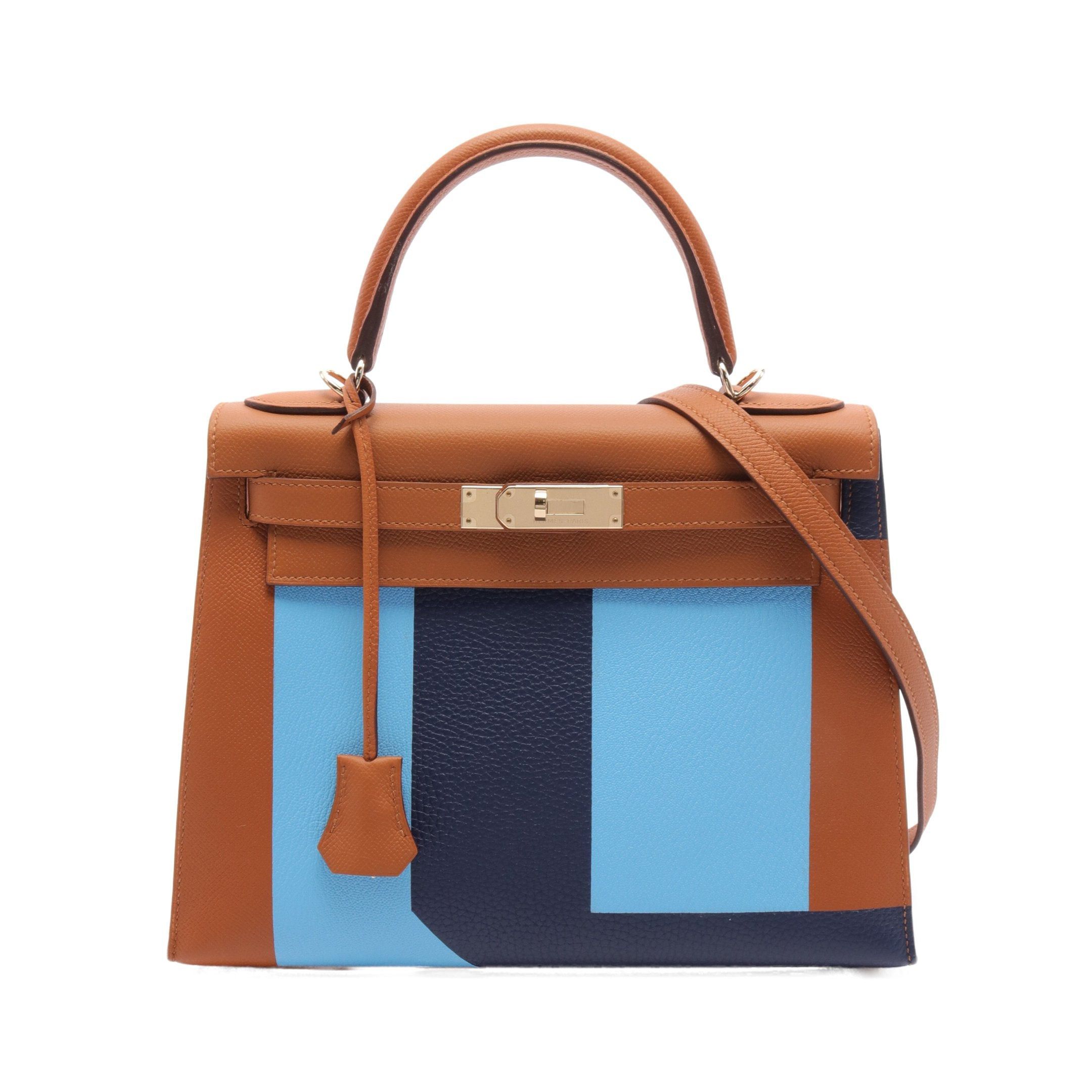 Hermes Hermes Kelly Letter 28 Gold Celeste Blue Saphir Handbag Veau Epsom Brown Light Navy Hardware D Stamp Size ONE SIZE - 1 Thumbnail