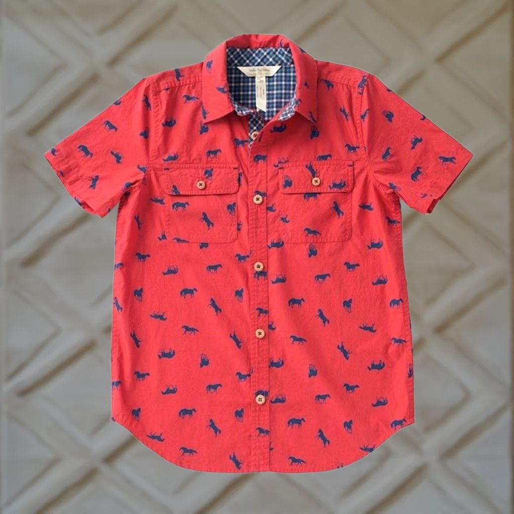 Vintage Matilda Jane X Joanna Gaines Red Horse Print Button-Up Shirt Size L Men Short Sleeve Collared, Casual, Vintage? No Size US L / EU 52-54 / 3 - 1 Thumbnail