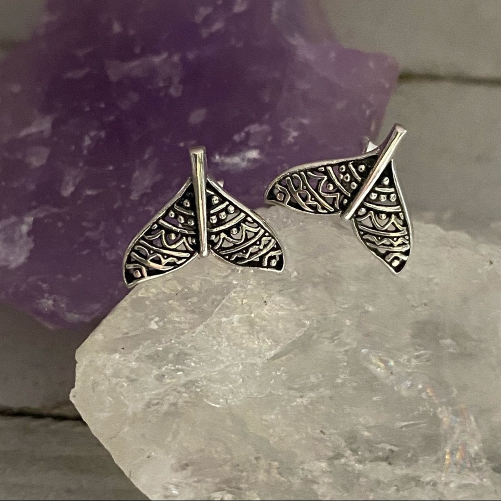 The Unbranded Brand Whale Tail Sterling Silver Earrings Boho Size ONE SIZE - 2 Thumbnail