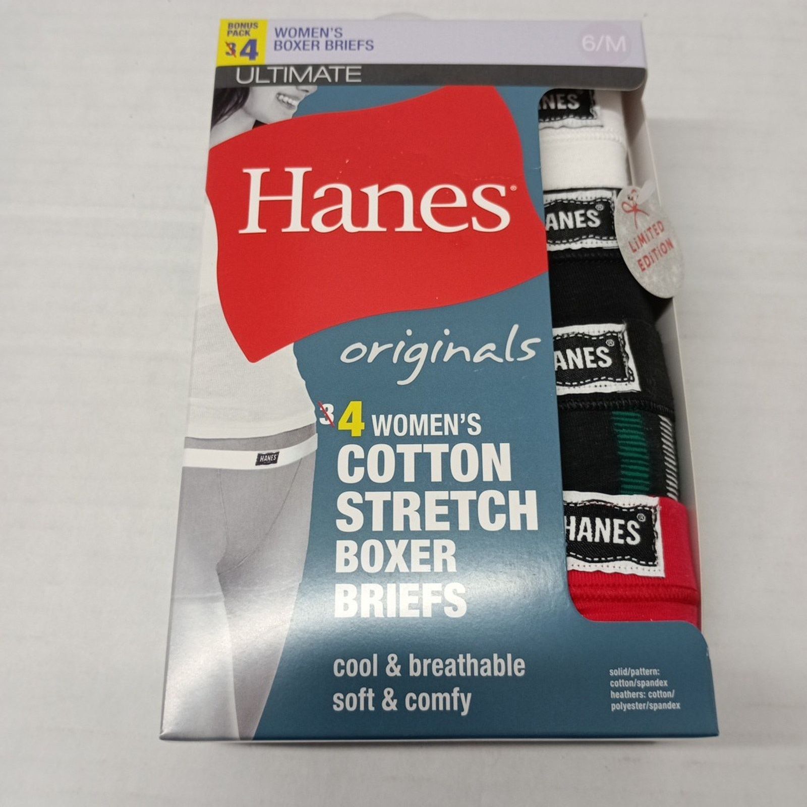 Hanes Women’s Hanes 4 Pk Ultimate Stretch Boxer Briefs Size 6/M Size ONE SIZE - 1 Thumbnail