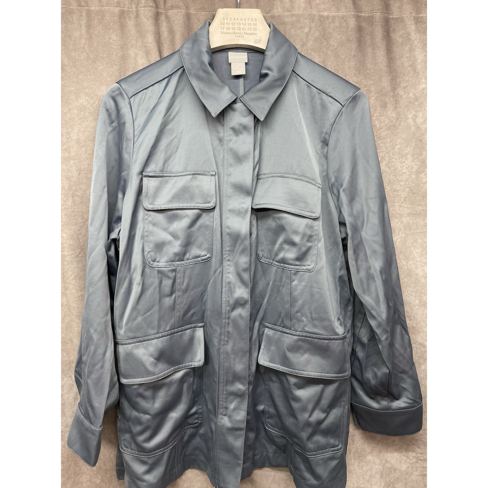 Chicos Chico's Blue Satin Utility Jacket Size 2 (12/14) Women's Ful Size XS / US 0-2 / IT 36-38 - 3 Thumbnail