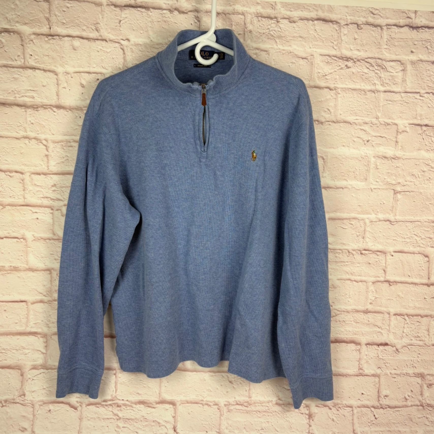 Polo Ralph Lauren Polo Ralph Lauren Sweater Mens Large Blue Estate Rib 1/4 Zip Mock Neck Cotton Size US L / EU 52-54 / 3 - 2 Thumbnail