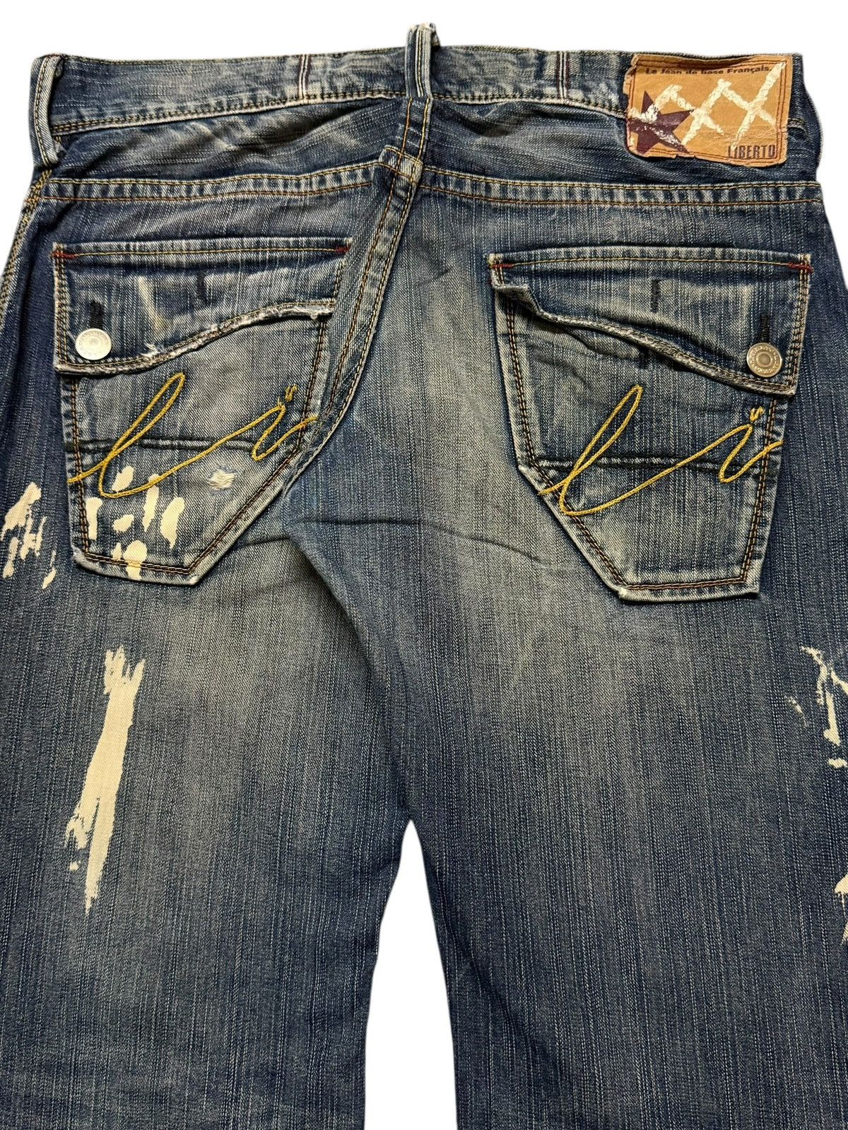 Tornado Mart Vintage 90s Liberto Blue Faded Wash Paint Distress Wide Leg Size US 34 / EU 50 - 5 Thumbnail