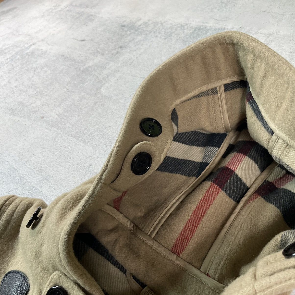 Burberry Brit Check Lined Wool Blend Duffle Coat In Beige