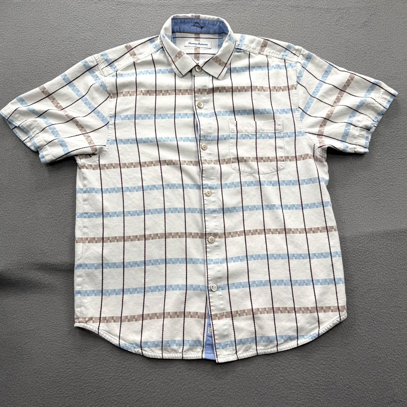 Tommy Bahama Tommy Bahama Shirt Mens Medium Beige Plaid 100% Silk Short Sleeve Button-Up Size US M / EU 48-50 / 2 - 2 Thumbnail