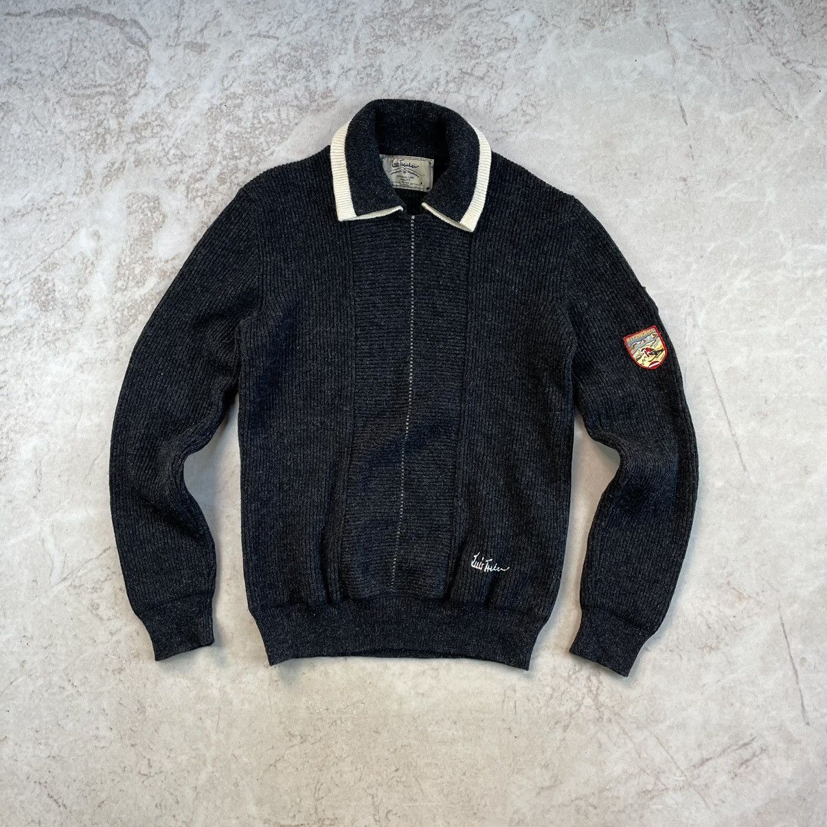 Designer Luis Trenker Hiking Ski Black Patch Logos Wool Sweater Size US L / EU 52-54 / 3 - 1 Thumbnail