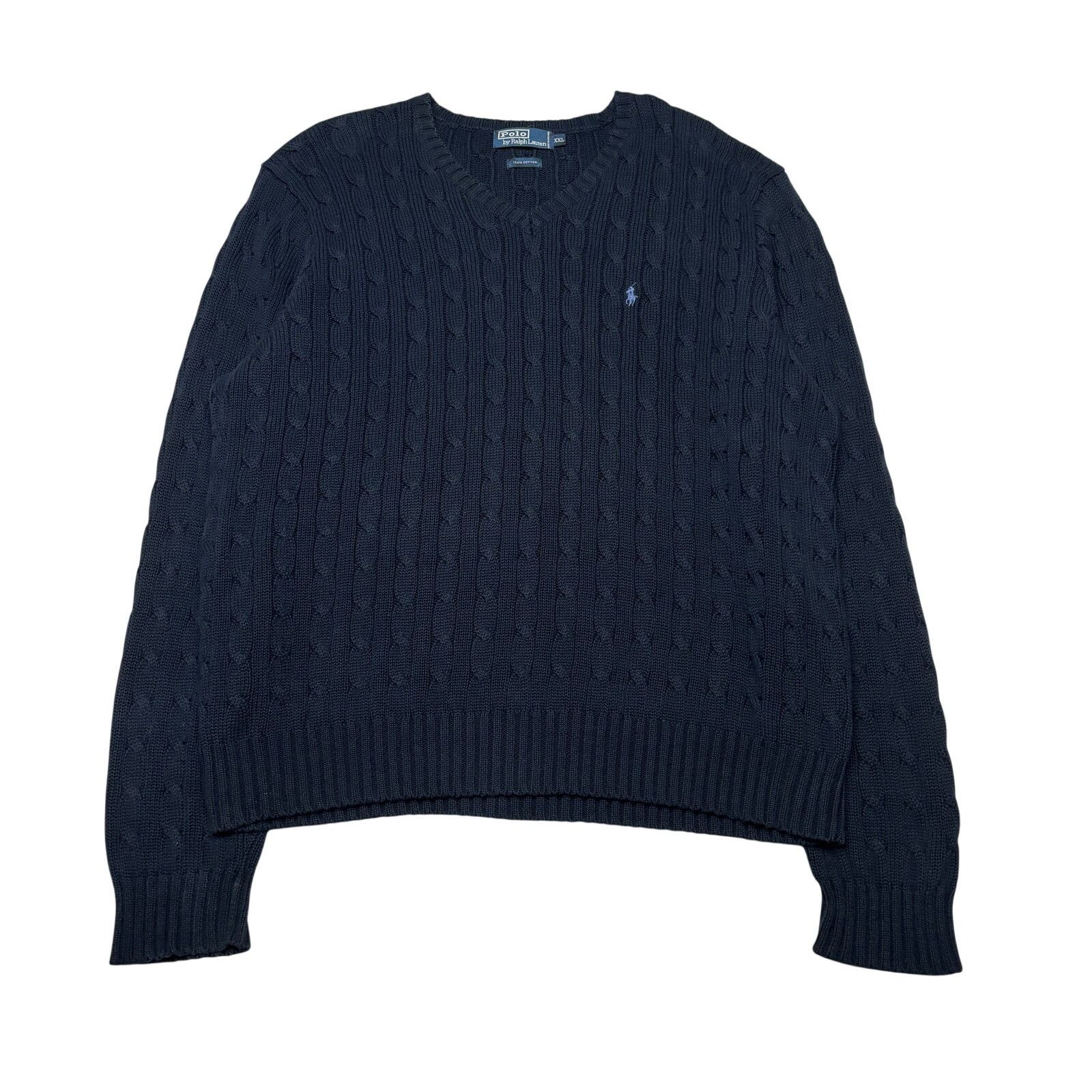 Polo Ralph Lauren × Vintage Vintage 90s Polo Ralph Lauren Cable Knit V Neck Sweater 2XL Size US XXL / EU 58 / 5 - 1 Thumbnail