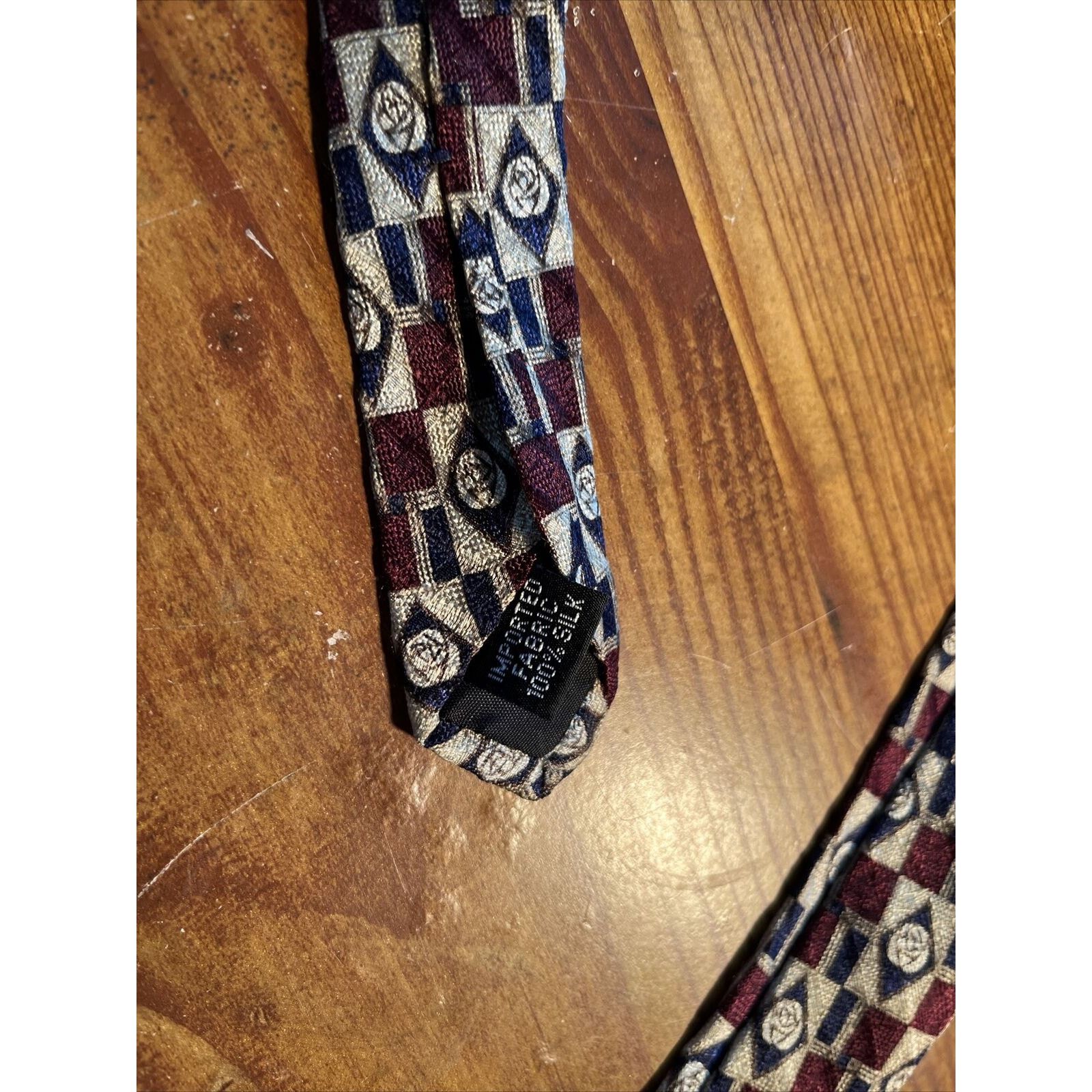 Other Secours Red Blue Silver Geometric Silk Designer Necktie Size ONE SIZE - 6 Thumbnail