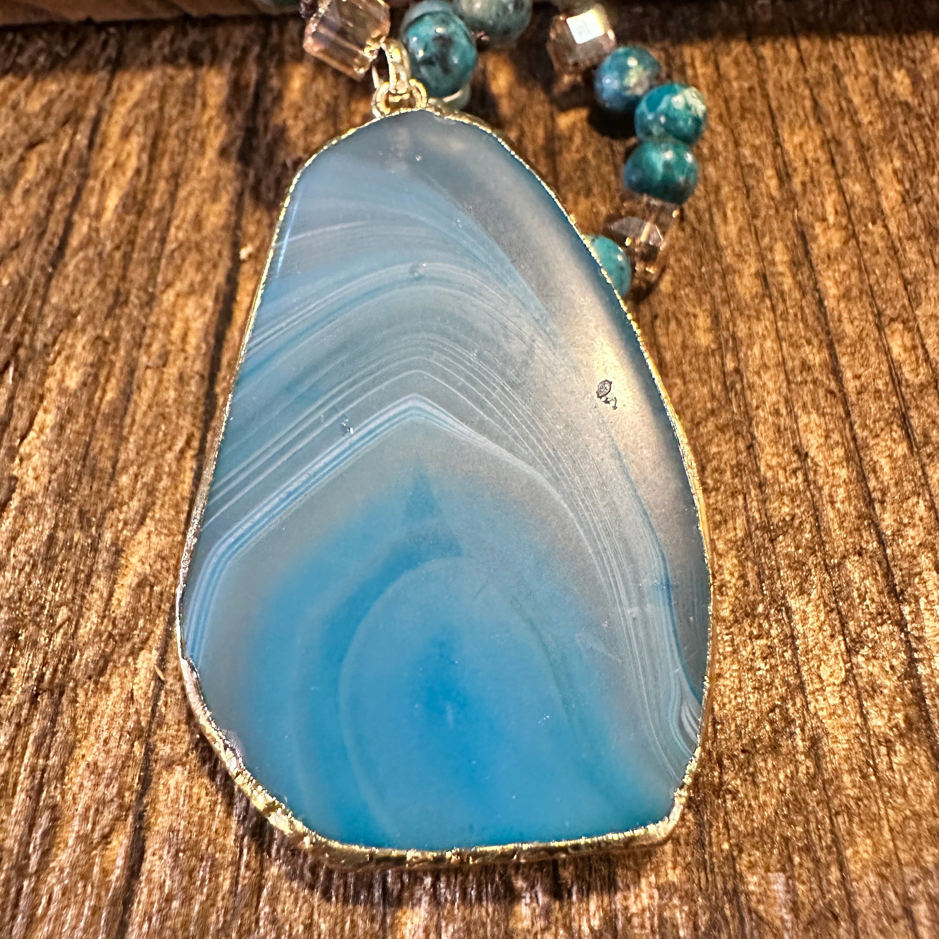 Other Bohemian Natural Stone Glass Knot Pendant Necklace: Teal Dro Size ONE SIZE - 6 Thumbnail