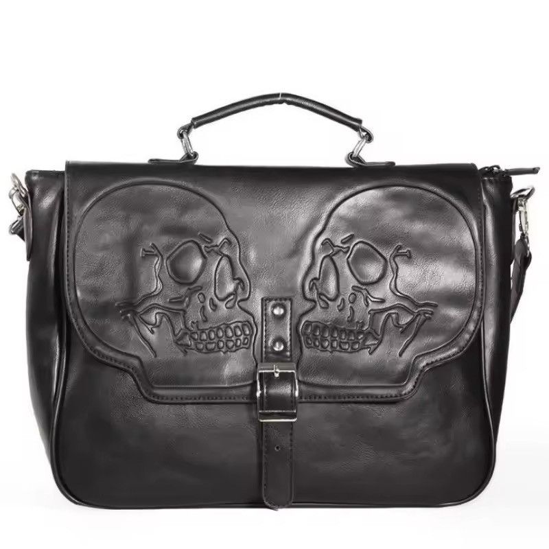 Gothic Punk Skull Skeleton Shoulder Crossbody Bag in Black, Women's