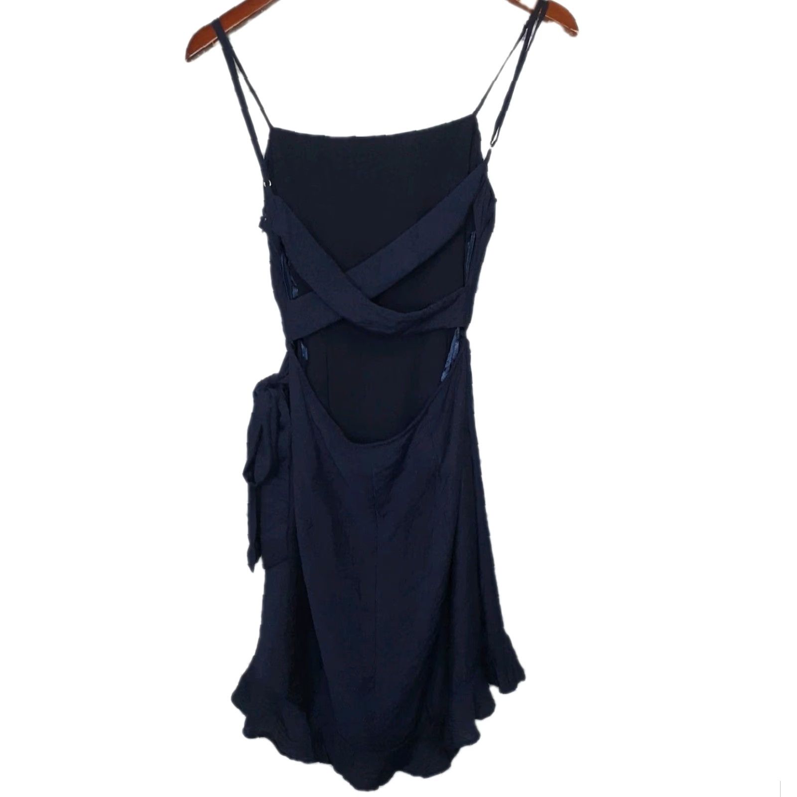 Vintage VINTAGE Hello Molly Dress Wrap Short Spaghetti Strap Navy Blue XS Waist 26" Women Wrap Dress Sleeveless Zipper Casual Party/Cocktail Size 28" / US 6 / IT 42 - 2 Thumbnail