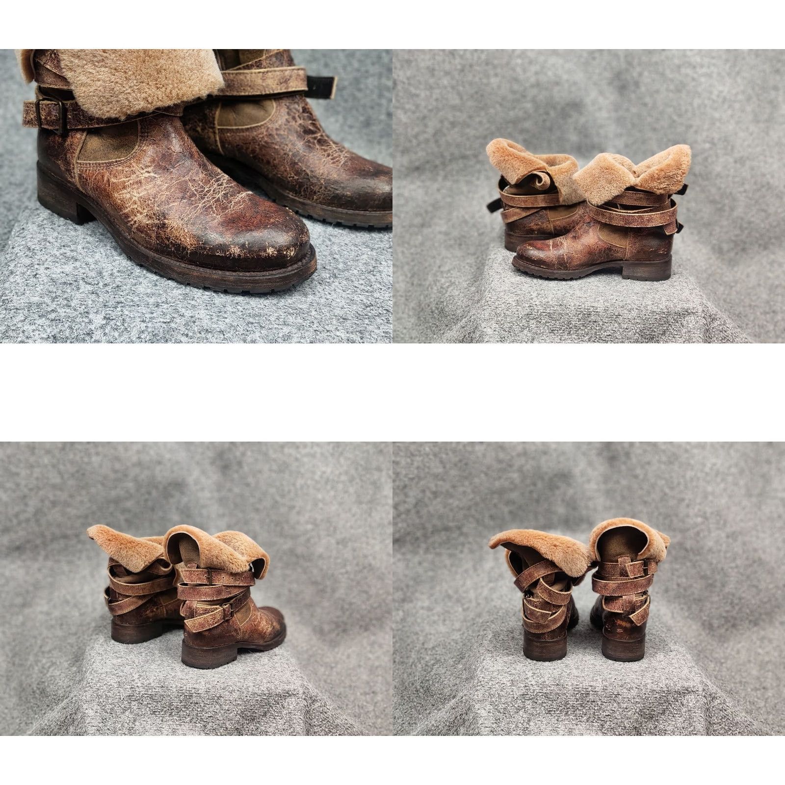 Vintage Sendra handmade design Ankle Brown Leather Womens fur boots Size US 7 / IT 37 - 9 Thumbnail