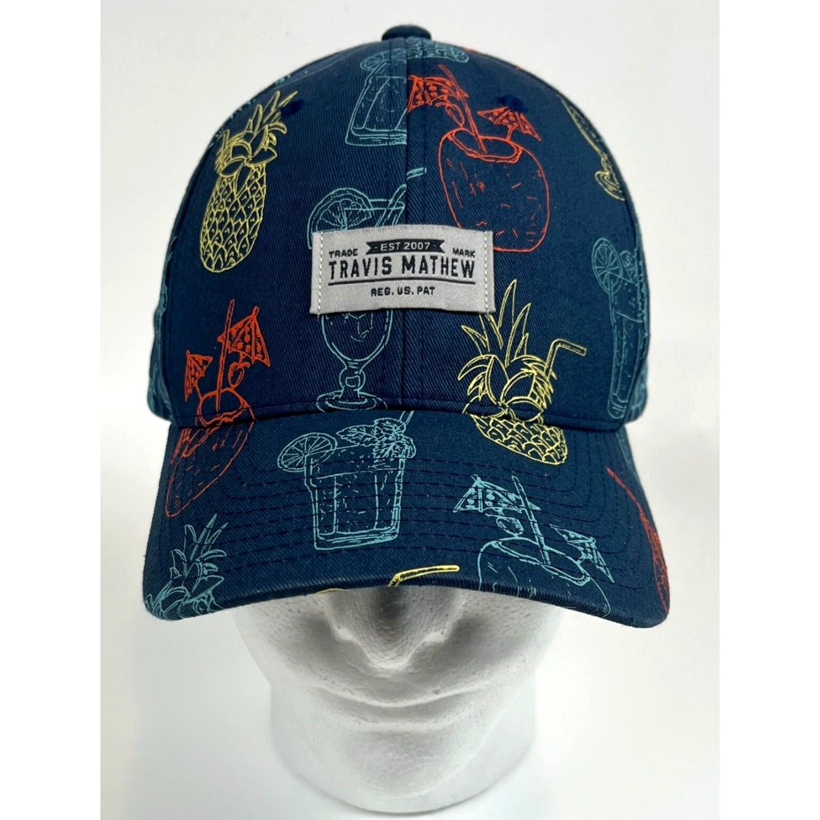 TravisMathew Travis Mathew Snapback Hat Multicolor Drink Cocktails All Over Print Men One Size Adjustable Cotton Baseball Cap Size ONE SIZE - 2 Thumbnail