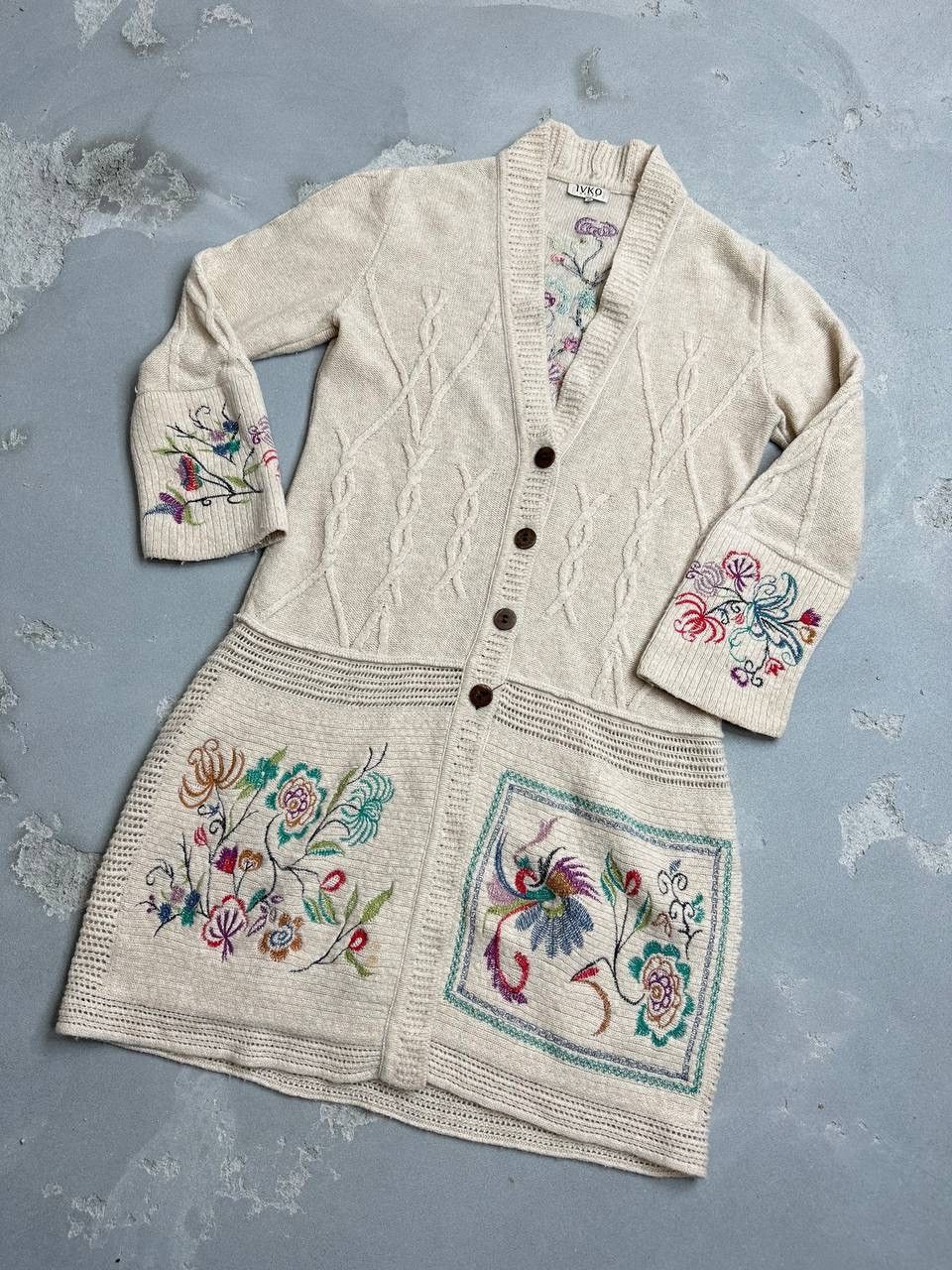 IVKO Cardigan Jacket Button Colorful Flowers Size 40
