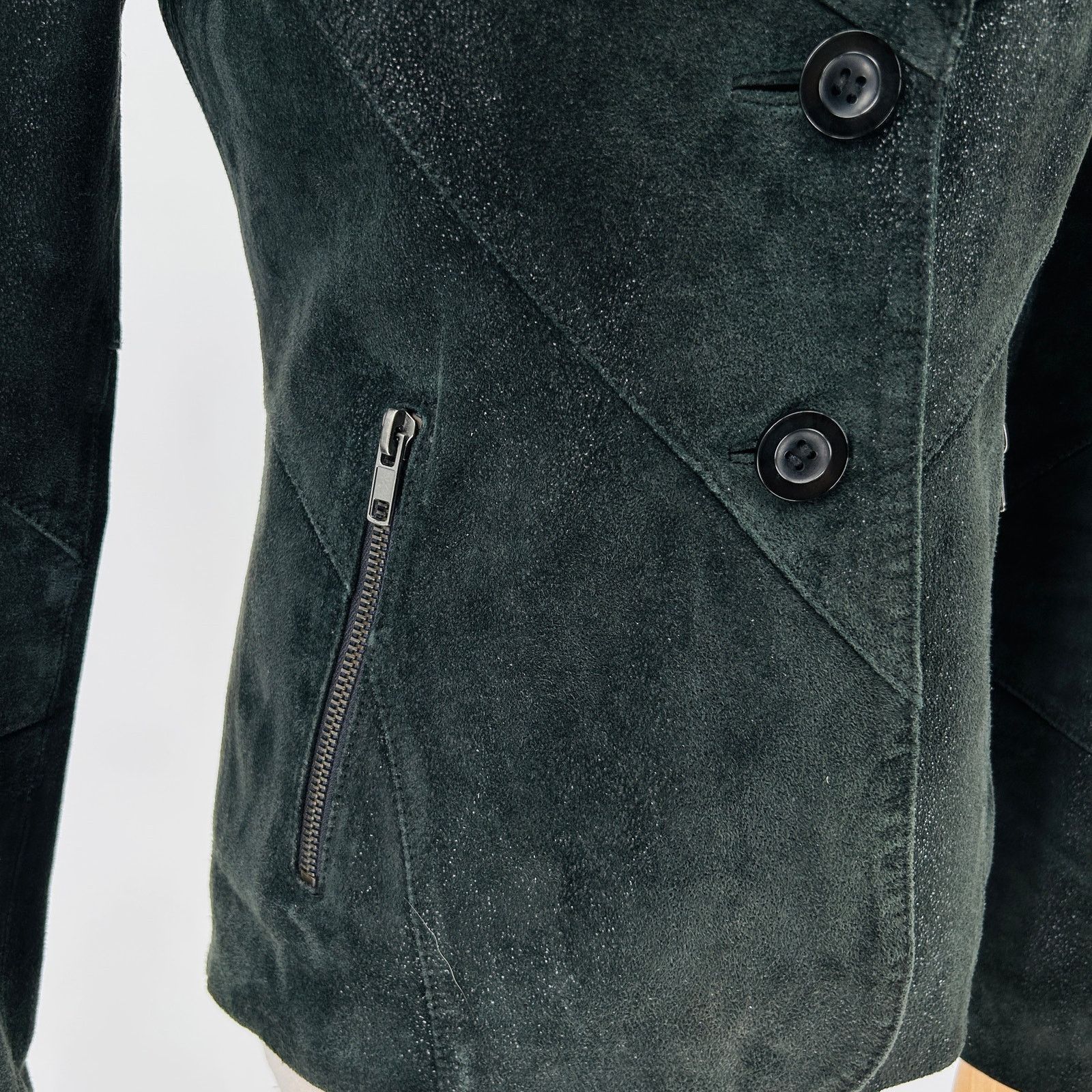 Vintage Y2k ONLY Black Suede Leather Moto Jacket with Zipper Detail Size XS / US 0-2 / IT 36-38 - 4 Thumbnail