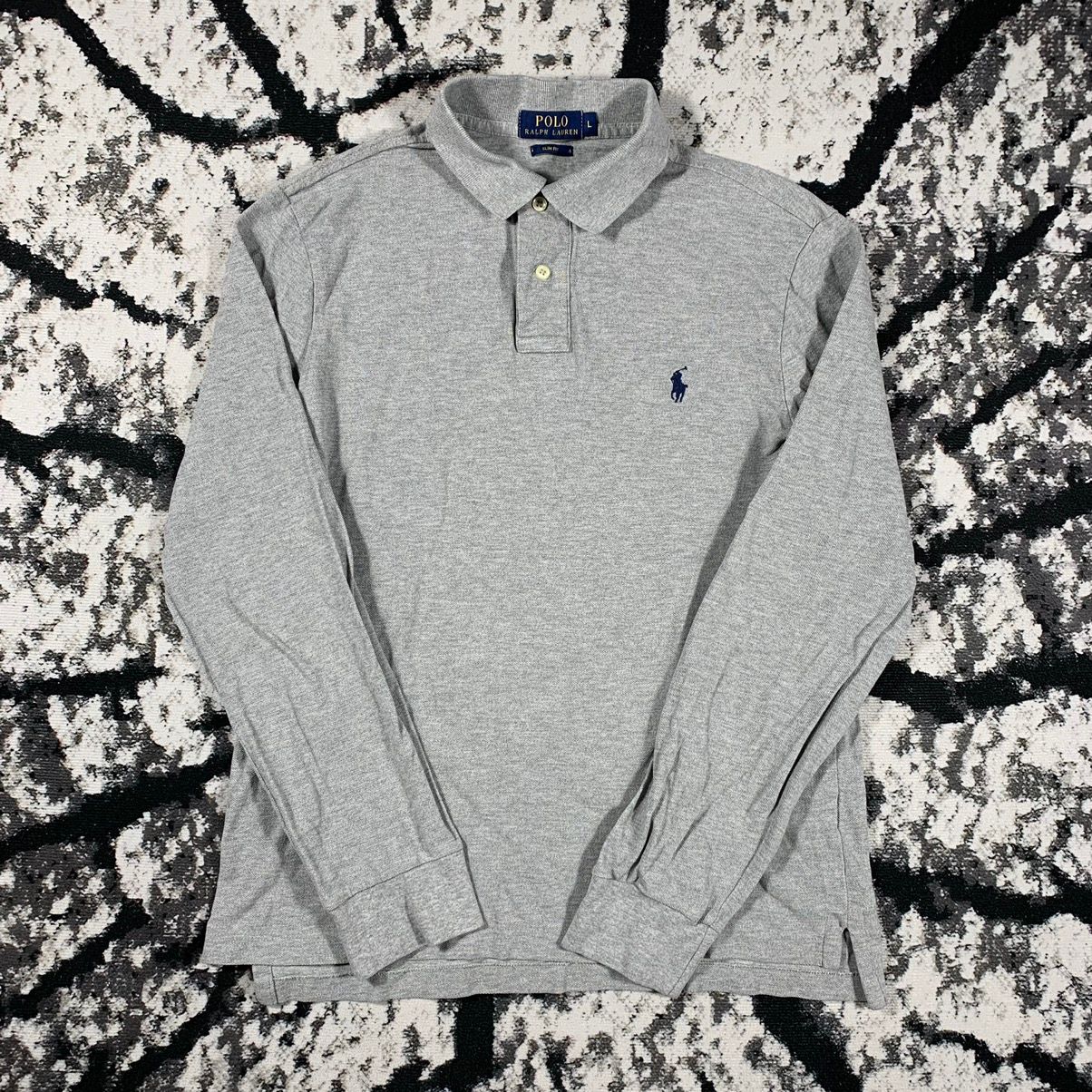 Pre-owned Polo Ralph Lauren X Vintage Ralph Laurent Longsleeve Polo Tshirt Tee Small Pony Logo In Grey