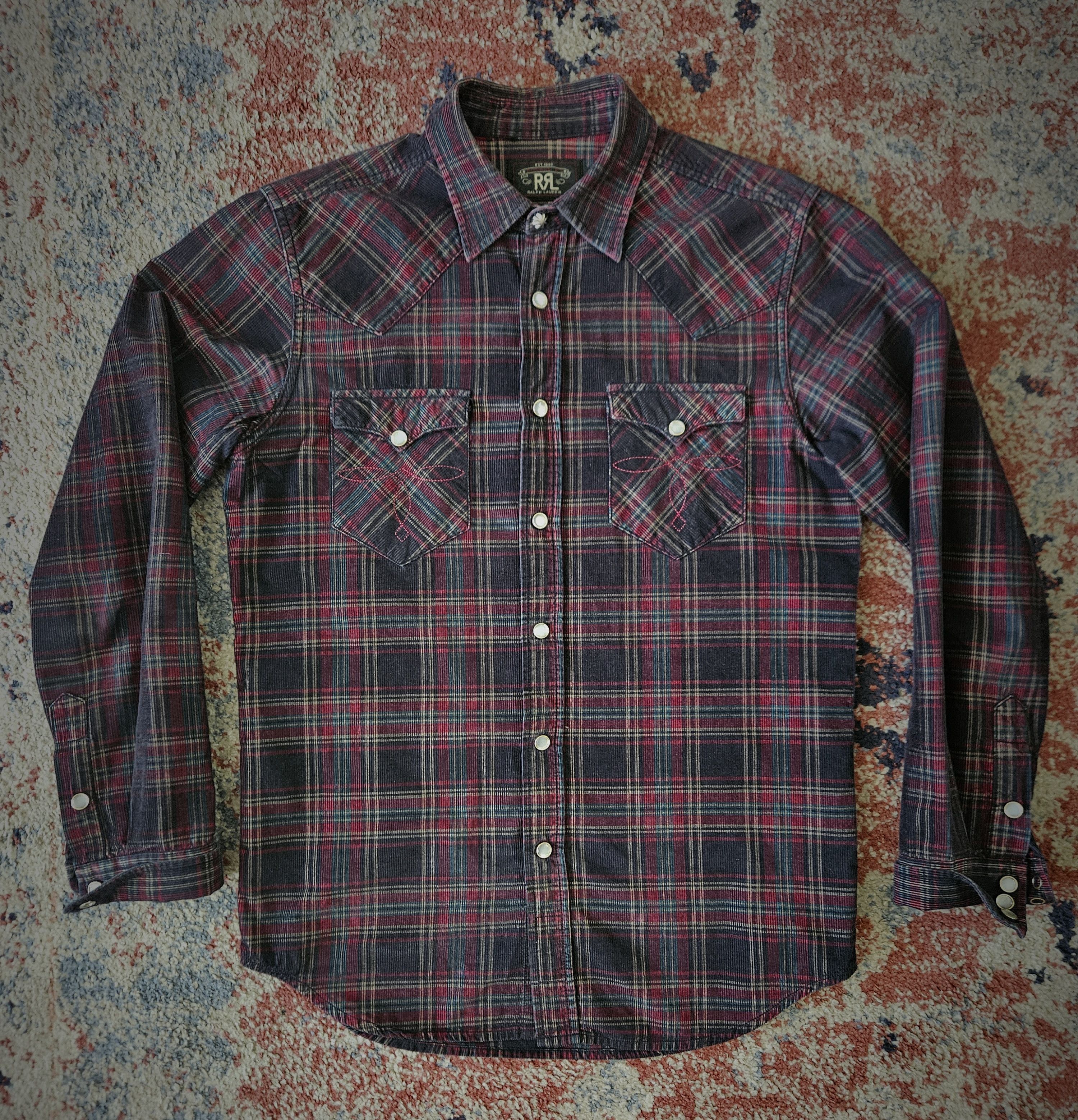 image of Rrl Ralph Lauren Western Ombre Corduroy Shirt, Black/red, Men's (Size Small)